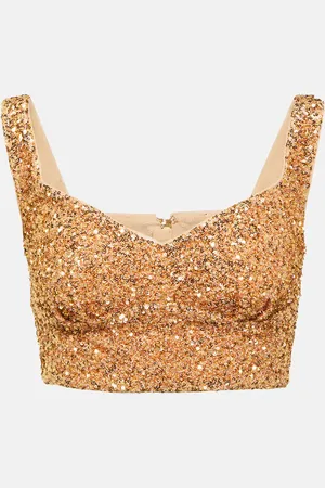 Self-Portrait Sequined cropped top