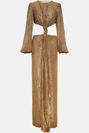 Costarellos Galena striped cutout fil coupÃ© gown