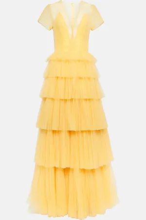 Costarellos Ruffled tulle gown