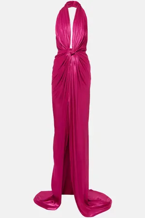 Costarellos Colette gathered halterneck satin gown