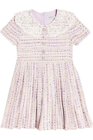 Self-Portrait Lace-trimmed pleated bouclÃ© dress