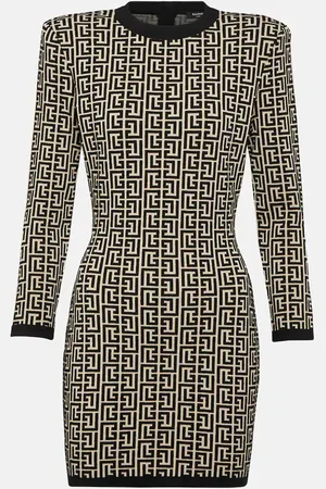 Balmain Monogram wool-blend knit minidress