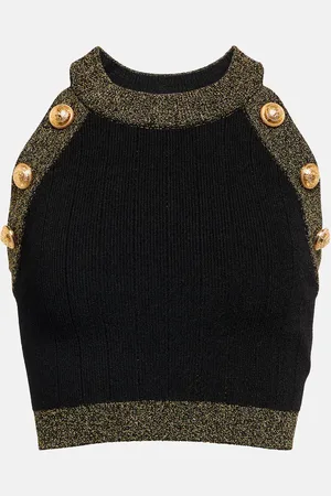 Balmain Metallic knit crop top