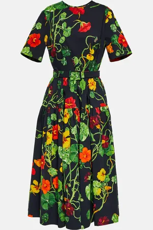 Oscar de la Renta Nasturtium cotton-blend poplin midi dress