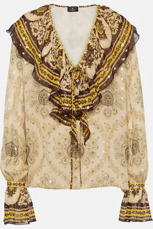 Etro Ruffled paisley silk-blend blouse