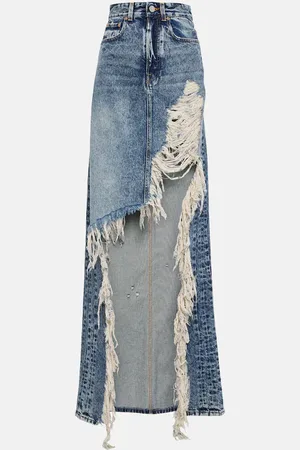 Vetements Distressed denim maxi skirt