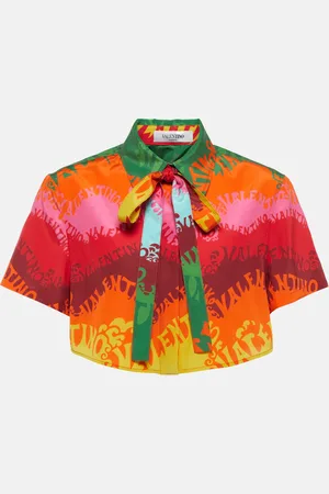 VALENTINO Printed silk and cotton crop top