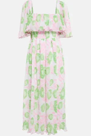 Ganni Floral pleated georgette midi dress