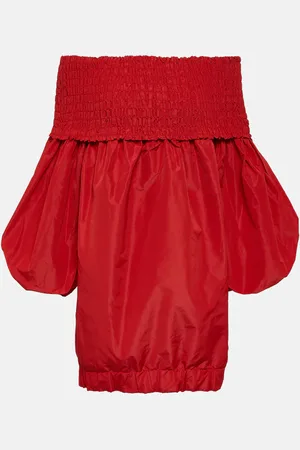 Patou Smocked off-shoulder crÃªpe minidress