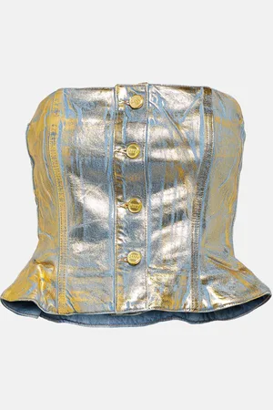 Ganni Foiled denim tube top