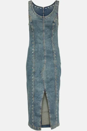 BLUMARINE Embellished denim midi dress