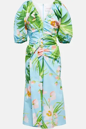 Carolina Herrera Puffed printed cotton-blend midi dress