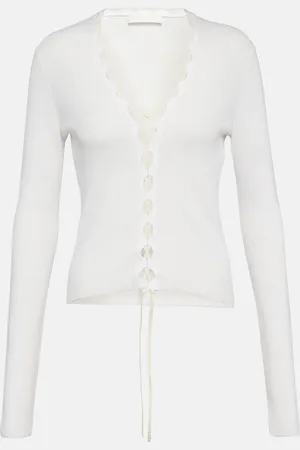 DION LEE Lace-up ribbed-knit cotton cardigan