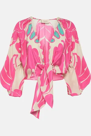 Adriana Degreas Printed puff-sleeve silk blouse