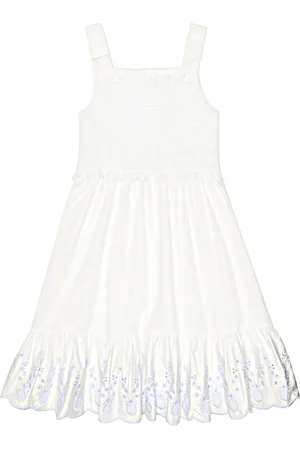 Self-Portrait Smocked cotton poplin dress