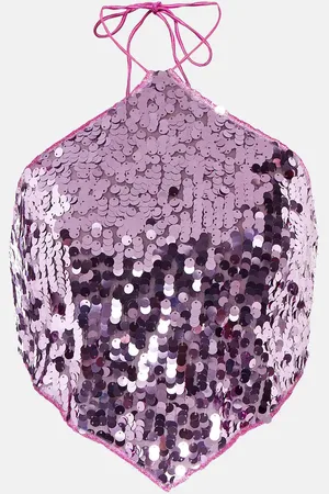 Oseree OsÃ©ree Sequined halterneck crop top