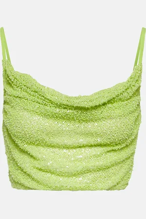 Self-Portrait Cowl neck embellished cropped top