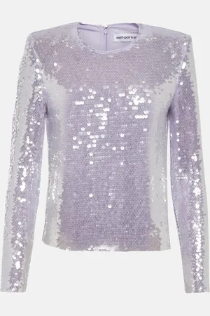 Self-Portrait Sequined cropped top