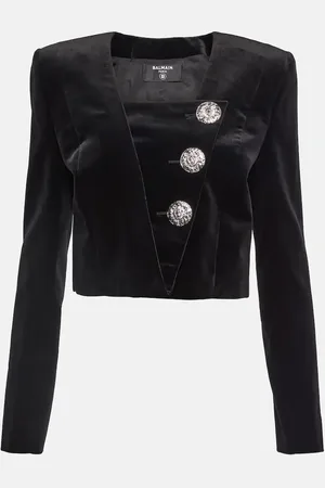 Balmain Embellished cropped velvet blazer