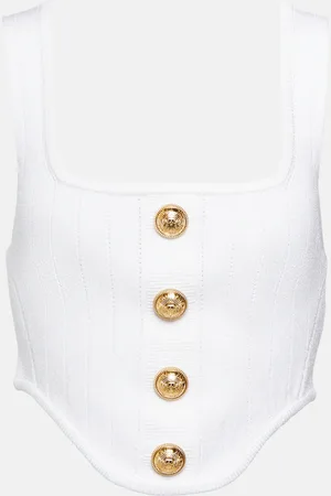 Balmain Buttoned ribbed-knit corset top