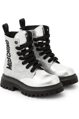 Moschino Logo glitter leather boots