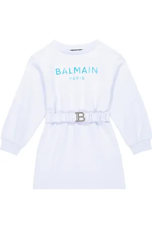 Balmain Logo belted cotton sweatshirt dress