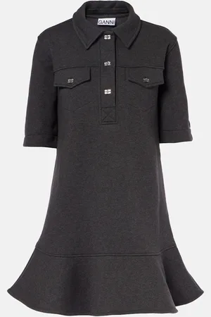 Ganni Striped cotton polo dress