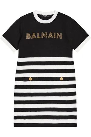 Balmain Striped logo jersey dress