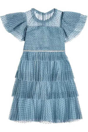 Self-Portrait Dot mesh tiered dress