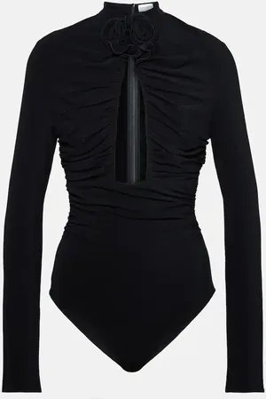MAGDA BUTRYM Floral-appliquÃ© ruched cutout bodysuit