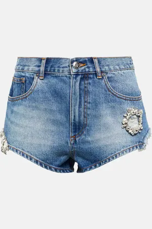 AREA Embellished denim shorts
