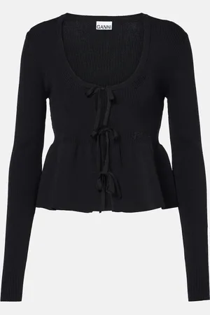Ganni Ruffled ribbed-knit top