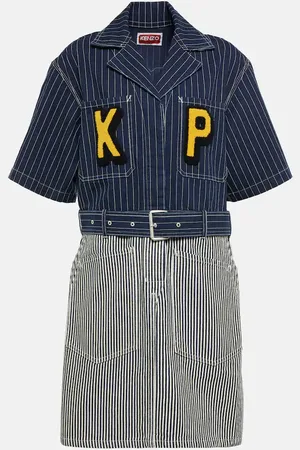 Kenzo Belted striped denim minidress