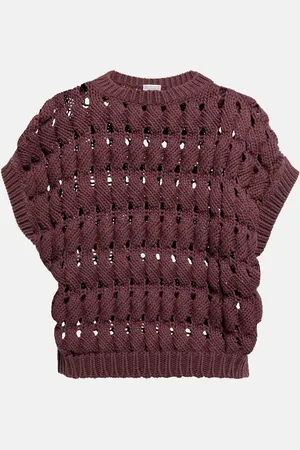 Brunello Cucinelli Open-work cotton-blend top