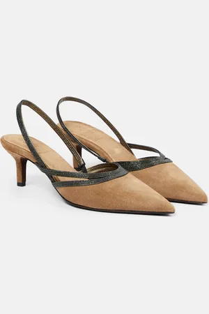 Brunello Cucinelli City embellished suede slingback pumps