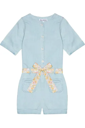 Tartine Et Chocolat Floral belted chambray playsuit