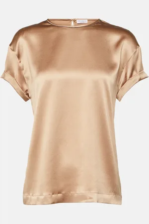 Brunello Cucinelli Silk-blend satin T-shirt