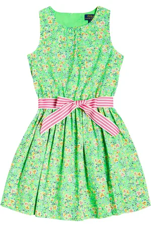 Ralph Lauren Bow-detail floral cotton poplin dress
