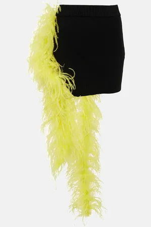 The Attico Feather-trimmed knitted miniskirt