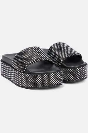 VERSACE Embellished satin platform slides
