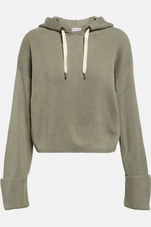 Brunello Cucinelli Ribbed-knit cropped cotton hoodie