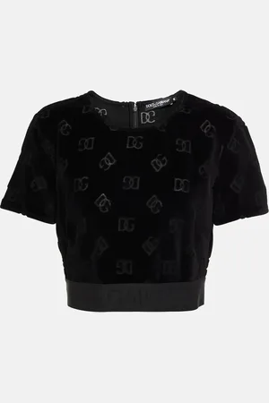 Dolce & Gabbana Logo cotton velvet crop top