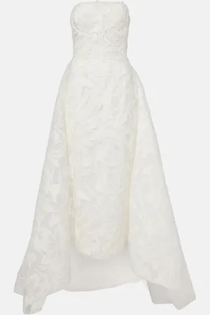 MONIQUE LHUILLIER Bridal floral jacquard bustier dress