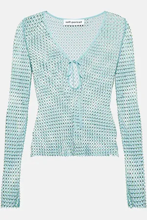 Self-Portrait Crystal-embellished mesh top