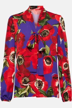 Dolce & Gabbana Tie-neck floral silk-blend blouse