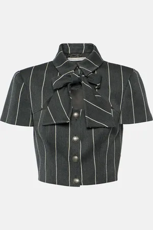 Alessandra Rich Pinstripe cropped wool-blend jacket