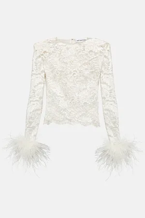 Self-Portrait Feather-trimmed lace top