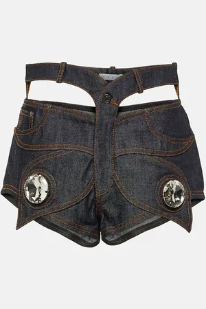 AREA Embellished cutout denim shorts