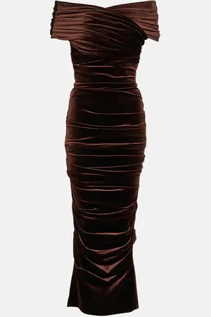 ALEX PERRY Off-shoulder velvet midi dress