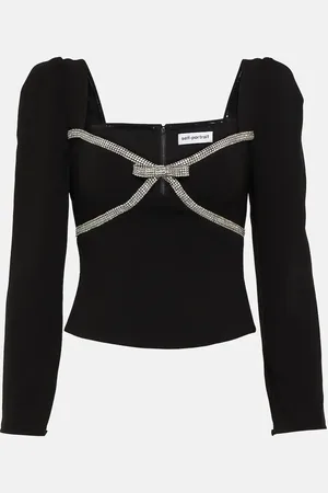 Self-Portrait Bow embellished crÃªpe crop top